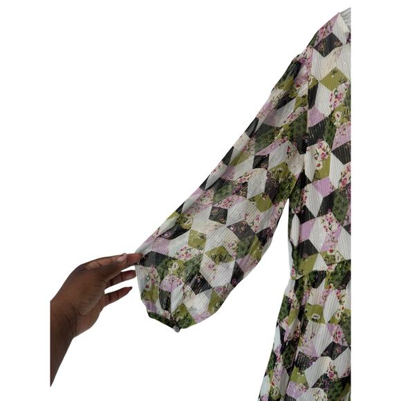 J.Crew Black Patchwork Print Lurex Metallic Threads Chiffon Midi Dress Size 8 - Picture 6 of 16